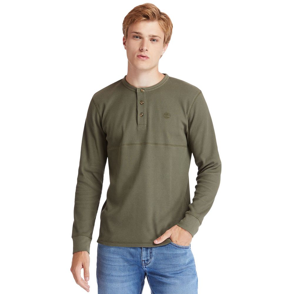 Camisa Timberland Hombre Wharf River Waffle-Knit Henley Verde Oliva - Chile YAS-278310